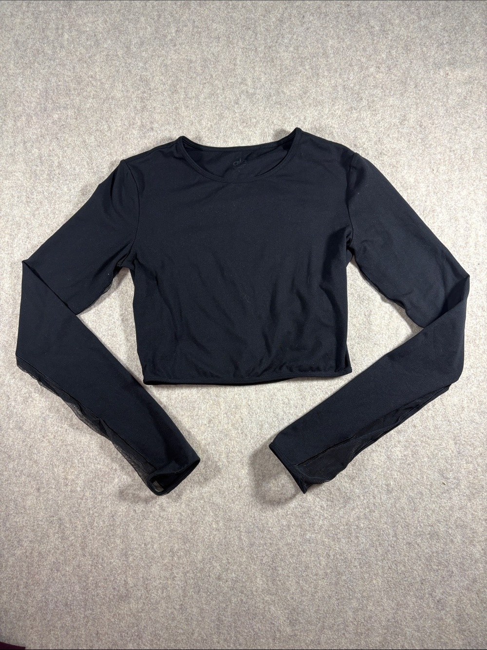 Alo Yoga Black Siren Mesh Long Sleeve Crop Top Size S EUC Breathable Gym